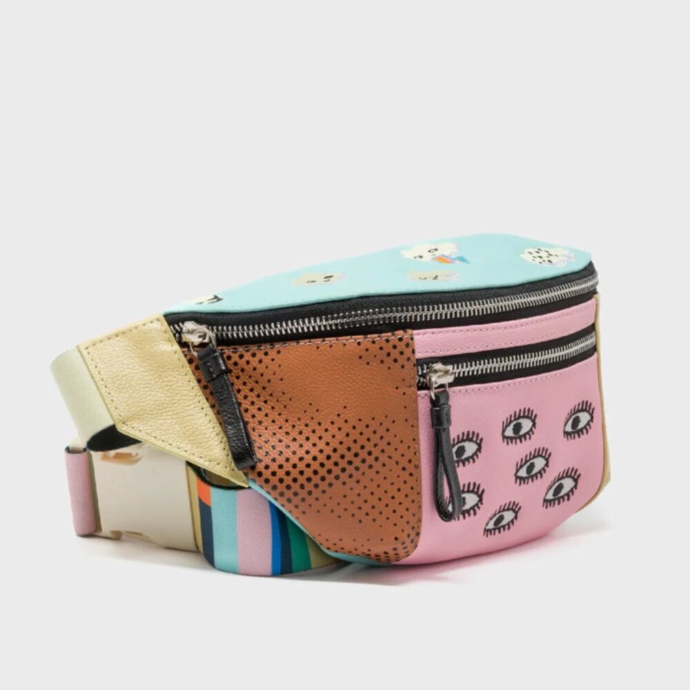 Min & Mon: Harold Fanny Pack Cocoon Leather - Happy Clouds Embroidery